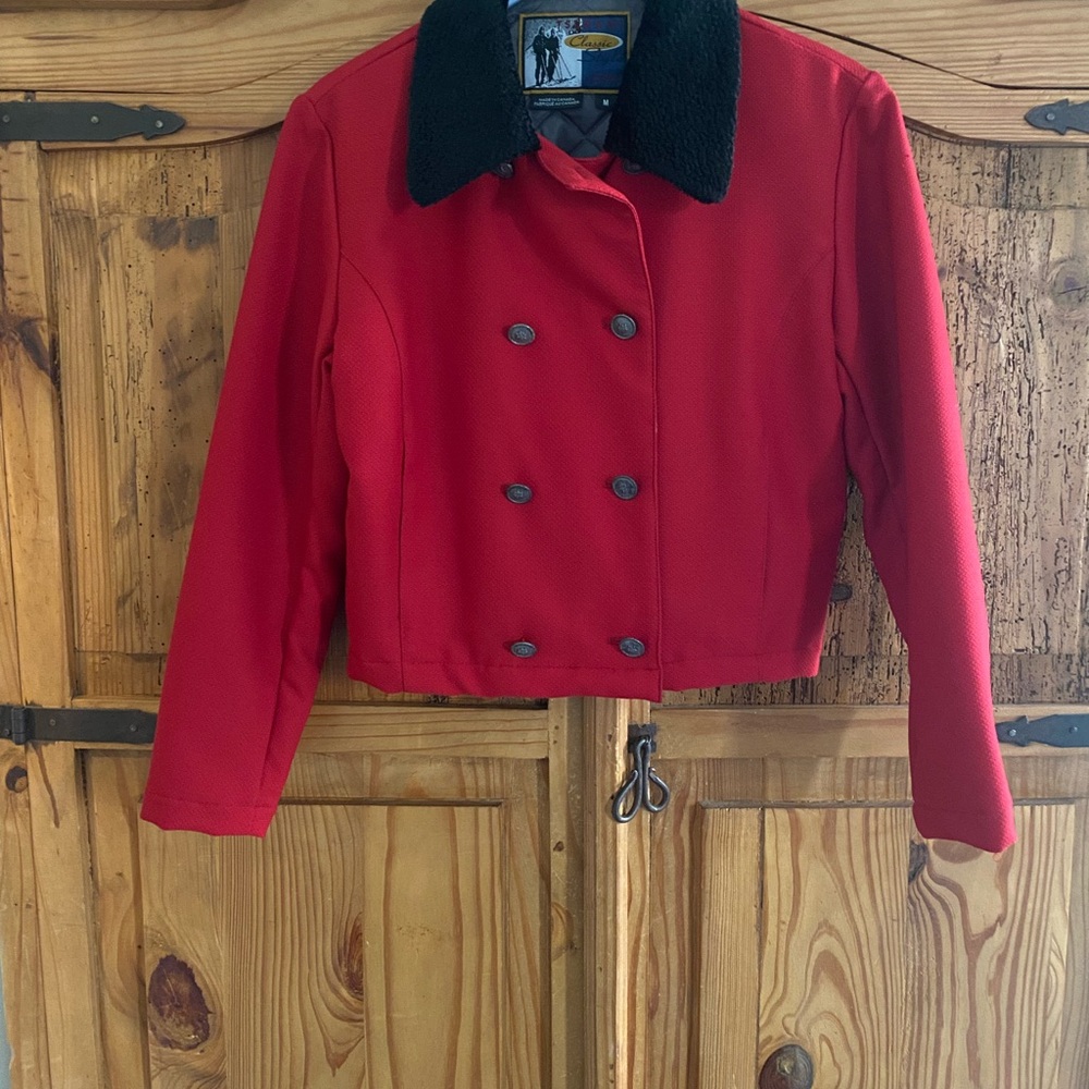 Elegant Red Double-Breasted Pea Coat